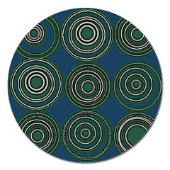 Mazipoodles Retro Circles Revisited- Teal Green White  Magnet 5  (round) by Mazipoodles