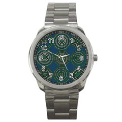 Mazipoodles Retro Circles Revisited- Teal Green White  Sport Metal Watch by Mazipoodles