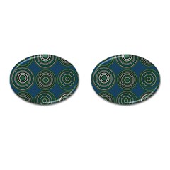 Mazipoodles Retro Circles Revisited- Teal Green White  Cufflinks (oval) by Mazipoodles