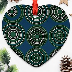 Mazipoodles Retro Circles Revisited- Teal Green White  Heart Ornament (two Sides)