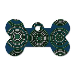 Mazipoodles Retro Circles Revisited- Teal Green White  Dog Tag Bone (two Sides) by Mazipoodles