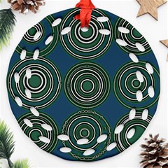 Mazipoodles Retro Circles Revisited- Teal Green White  Round Filigree Ornament (two Sides)