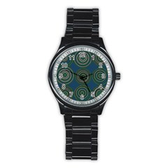 Mazipoodles Retro Circles Revisited- Teal Green White  Stainless Steel Round Watch by Mazipoodles