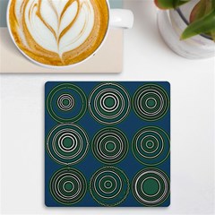 Mazipoodles Retro Circles Revisited- Teal Green White  Uv Print Square Tile Coaster  by Mazipoodles