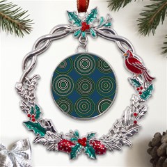 Mazipoodles Retro Circles Revisited- Teal Green White  Metal X mas Wreath Holly Leaf Ornament by Mazipoodles