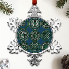 Mazipoodles Retro Circles Revisited- Teal Green White  Metal Small Snowflake Ornament by Mazipoodles