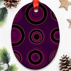 Mazipoodles Retro Circles Revisited - Blackcurrant Blackcherry Black Oval Ornament (two Sides)