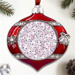 Sweet Kawaii Kitty Pattern (ai) Bk Metal Snowflake And Bell Red Ornament by dflcprintsclothing