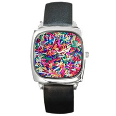 Colorful Candy Texture, Close-up Square Metal Watch by kyorashop23