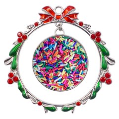 Colorful Candy Texture, Close-up Metal X mas Wreath Ribbon Ornament by kyorashop23