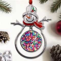 Colorful Candy Texture, Close-up Metal Snowman Ornament