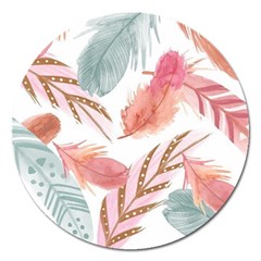 Feathers, Boho, Cute, Feather, Pastel Magnet 5  (round) by kyorashop23