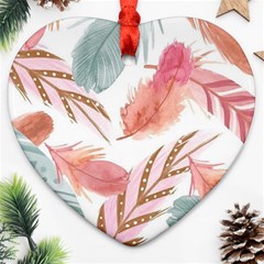 Feathers, Boho, Cute, Feather, Pastel Heart Ornament (two Sides)