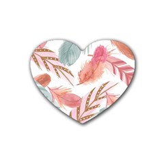 Feathers, Boho, Cute, Feather, Pastel Rubber Heart Coaster (4 Pack) by kyorashop23