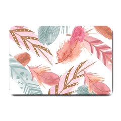 Feathers, Boho, Cute, Feather, Pastel Small Doormat by kyorashop23