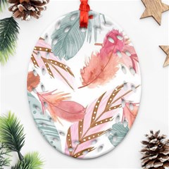 Feathers, Boho, Cute, Feather, Pastel Oval Filigree Ornament (two Sides)