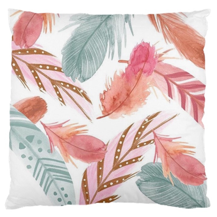 Feathers, Boho, Cute, Feather, Pastel Large Premium Plush Fleece Cushion Case (Two Sides)