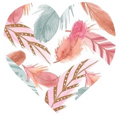 Feathers, Boho, Cute, Feather, Pastel Wooden Puzzle Heart by kyorashop23