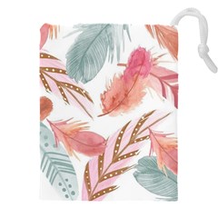 Feathers, Boho, Cute, Feather, Pastel Drawstring Pouch (4xl) by kyorashop23