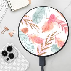 Feathers, Boho, Cute, Feather, Pastel Wireless Fast Charger(black) by kyorashop23