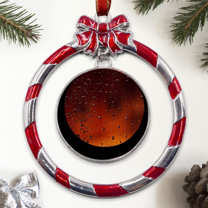 Water Drops, Lui, Amazing Metal Red Ribbon Round Ornament