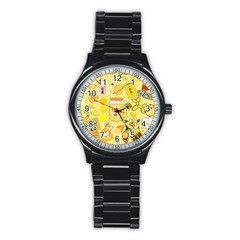 Marillo Pastel Zkt, Aesthetic, Stickers, Yellow Stainless Steel Round Watch by kyorashop23