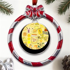 Marillo Pastel Zkt, Aesthetic, Stickers, Yellow Metal Red Ribbon Round Ornament by kyorashop23