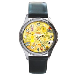 Marillo Pastel Zkt, Aesthetic, Stickers, Yellow Round Metal Watch by kyorashop23