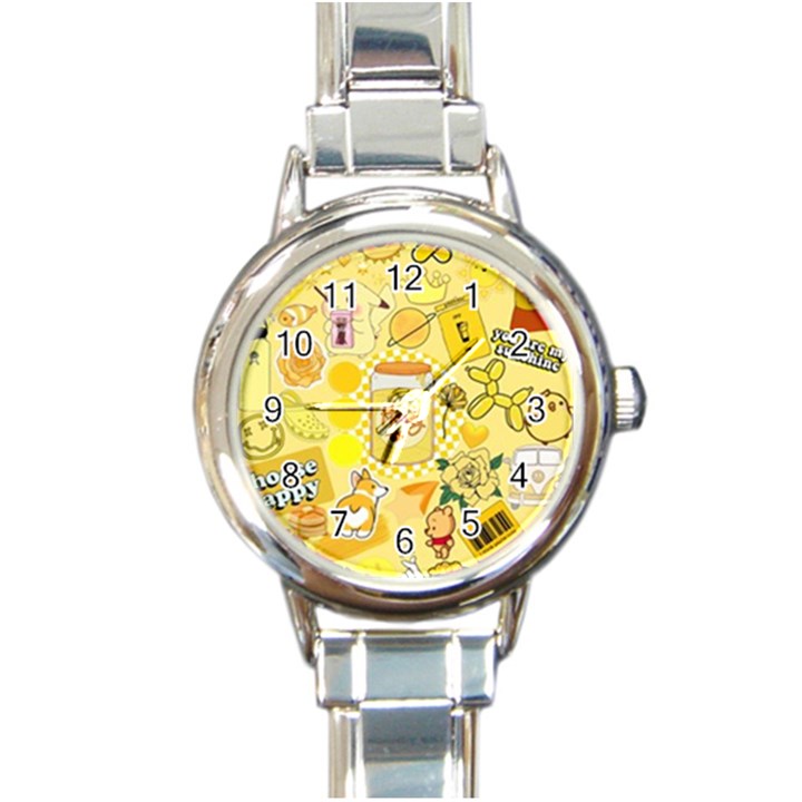 Marillo Pastel Zkt, Aesthetic, Stickers, Yellow Round Italian Charm Watch