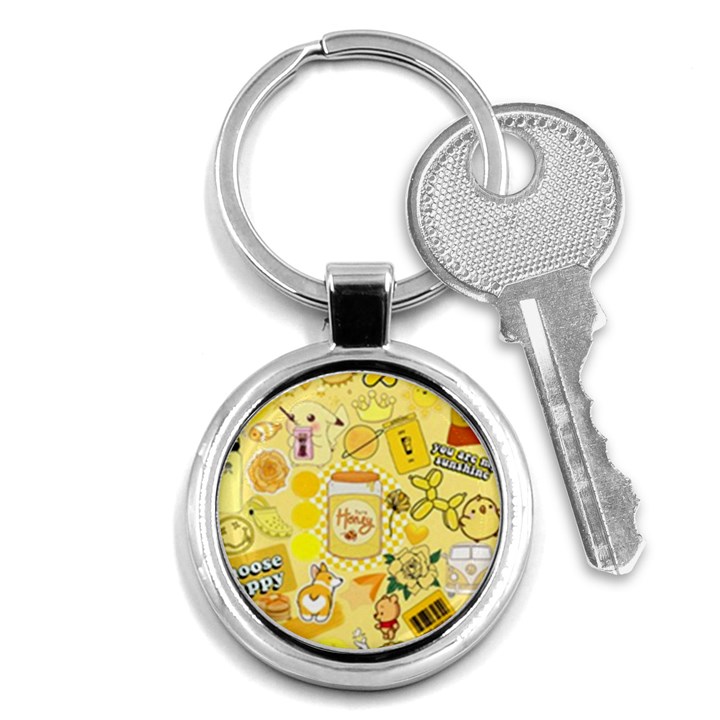 Marillo Pastel Zkt, Aesthetic, Stickers, Yellow Key Chain (Round)