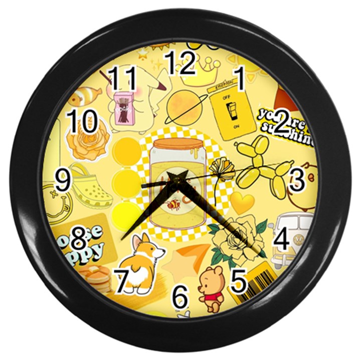 Marillo Pastel Zkt, Aesthetic, Stickers, Yellow Wall Clock (Black)