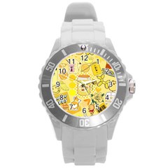 Marillo Pastel Zkt, Aesthetic, Stickers, Yellow Round Plastic Sport Watch (l) by kyorashop23