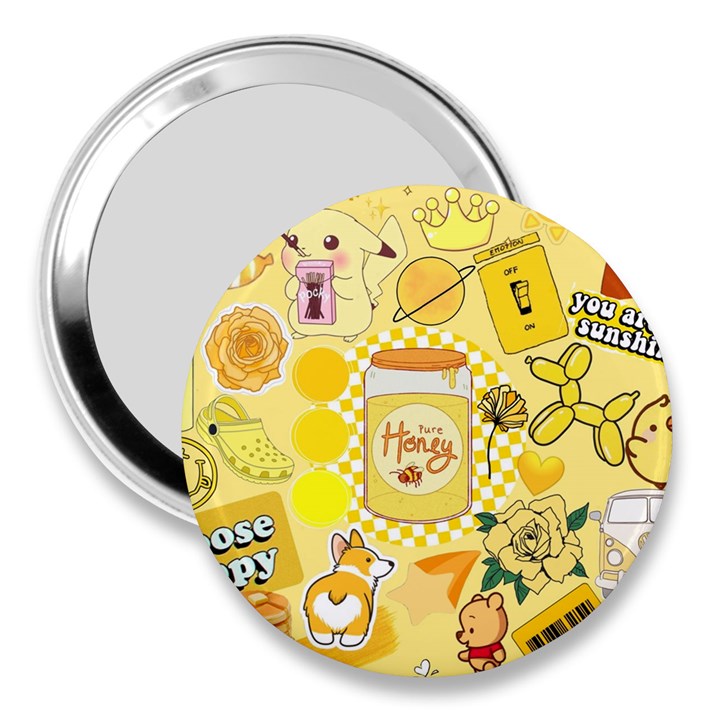 Marillo Pastel Zkt, Aesthetic, Stickers, Yellow 3  Handbag Mirrors