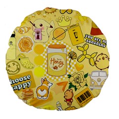 Marillo Pastel Zkt, Aesthetic, Stickers, Yellow Large 18  Premium Flano Round Cushions by kyorashop23