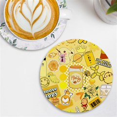 Marillo Pastel Zkt, Aesthetic, Stickers, Yellow Uv Print Round Tile Coaster by kyorashop23