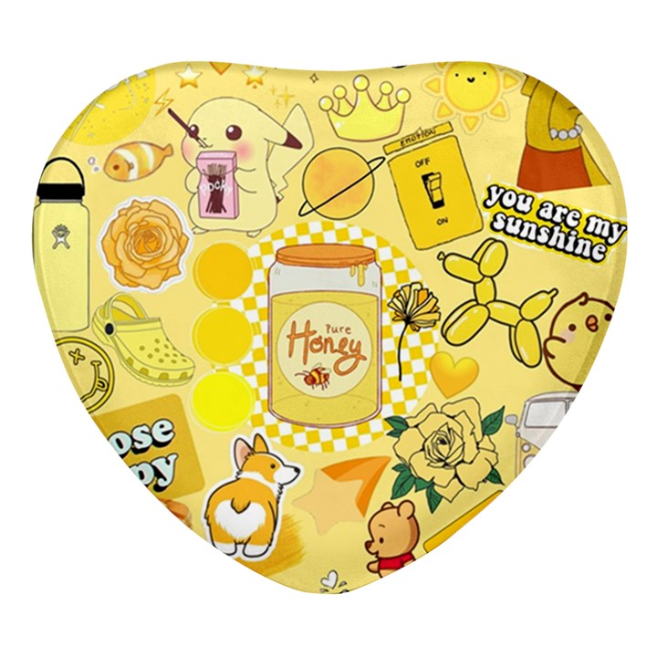 Marillo Pastel Zkt, Aesthetic, Stickers, Yellow Heart Glass Fridge Magnet (4 pack)