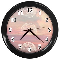 Moon Phase, Cloud, Clouds, Moon, Pastel Wall Clock (black) by kyorashop23