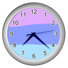 Pastel Colour, Blue, Lilac, Orange, Pastel, Pink, Romance Wall Clock (silver) by kyorashop23