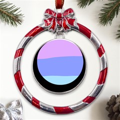 Pastel Colour, Blue, Lilac, Orange, Pastel, Pink, Romance Metal Red Ribbon Round Ornament by kyorashop23