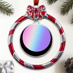 Pastel Rainbow, Color Metal Red Ribbon Round Ornament by kyorashop23