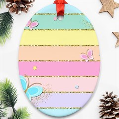 Pastel, Butterfly, Spring, Stripes, Oval Ornament (two Sides)