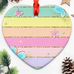 Pastel, Butterfly, Spring, Stripes, Heart Ornament (two Sides)