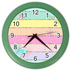 Pastel, Butterfly, Spring, Stripes, Color Wall Clock by kyorashop23