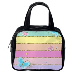 Pastel, Butterfly, Spring, Stripes, Classic Handbag (one Side) by kyorashop23