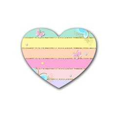 Pastel, Butterfly, Spring, Stripes, Rubber Heart Coaster (4 Pack) by kyorashop23