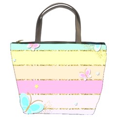 Pastel, Butterfly, Spring, Stripes, Bucket Bag by kyorashop23