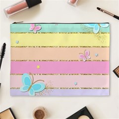 Pastel, Butterfly, Spring, Stripes, Cosmetic Bag (xl) by kyorashop23