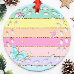 Pastel, Butterfly, Spring, Stripes, Round Filigree Ornament (two Sides)