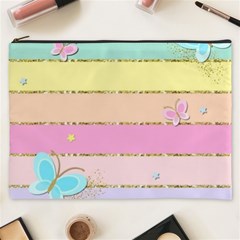 Pastel, Butterfly, Spring, Stripes, Cosmetic Bag (xxxl) by kyorashop23