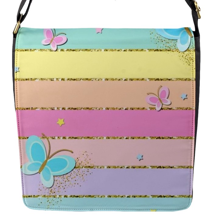 Pastel, Butterfly, Spring, Stripes, Flap Closure Messenger Bag (S)